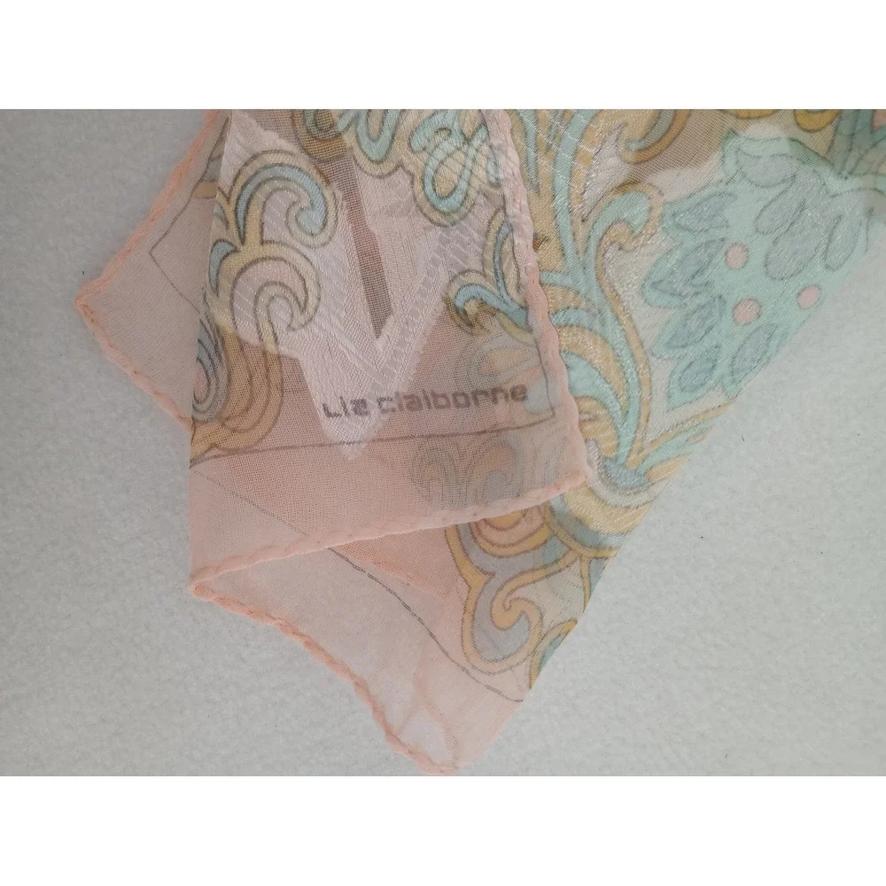 Vintage Liz Claiborne Scarf Women Pink Paisley Sheer Lightweight